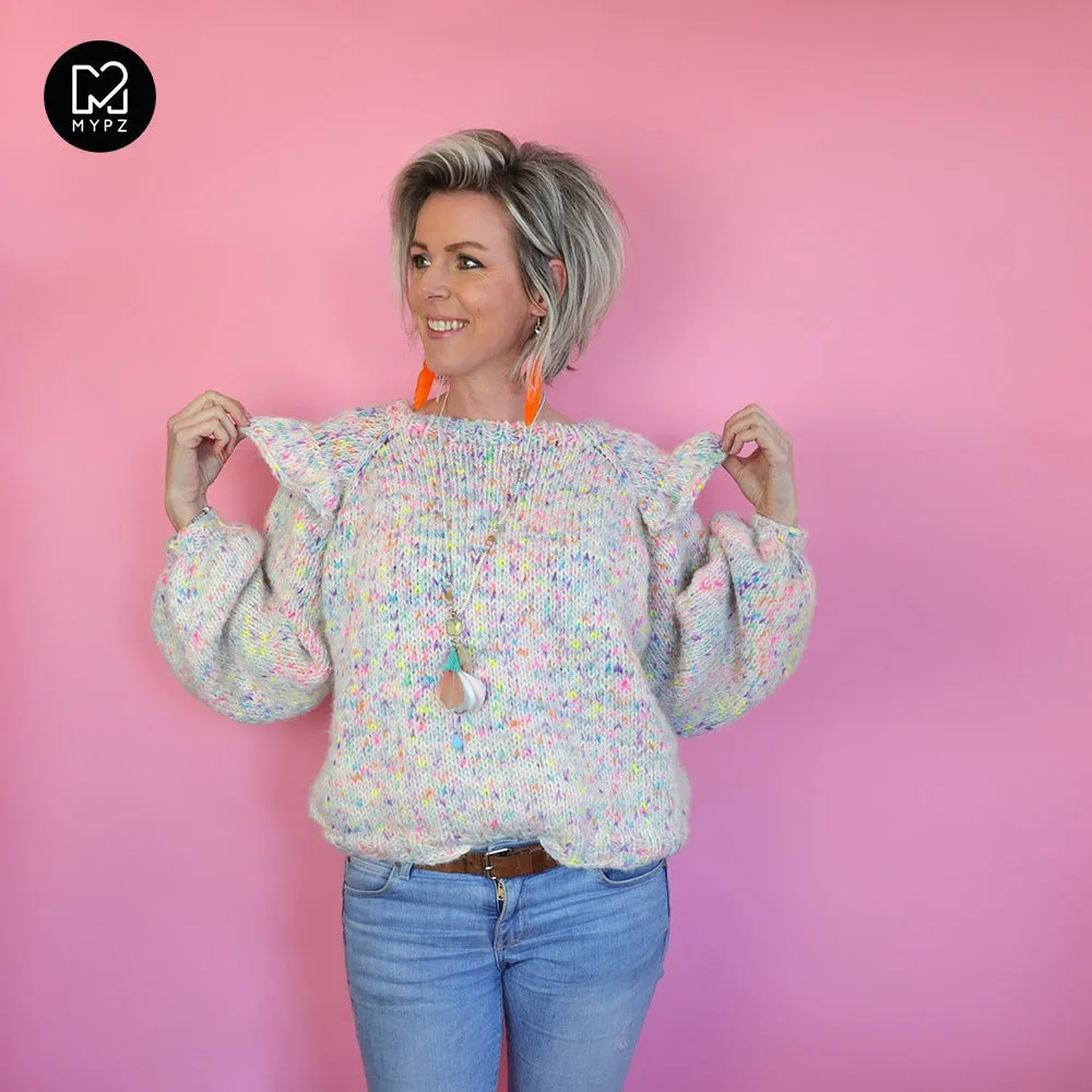 Knitting Kit – MYPZ top-down ruffle confetti sweater No6 (ENG-NL)
