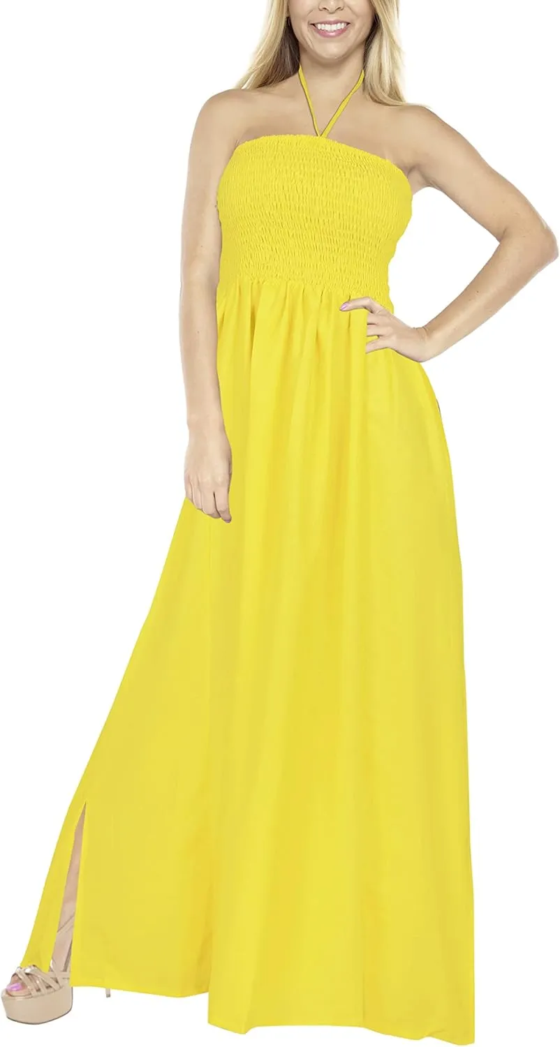 LA LEELA Women's Tube Dress Maxi Solid Smock