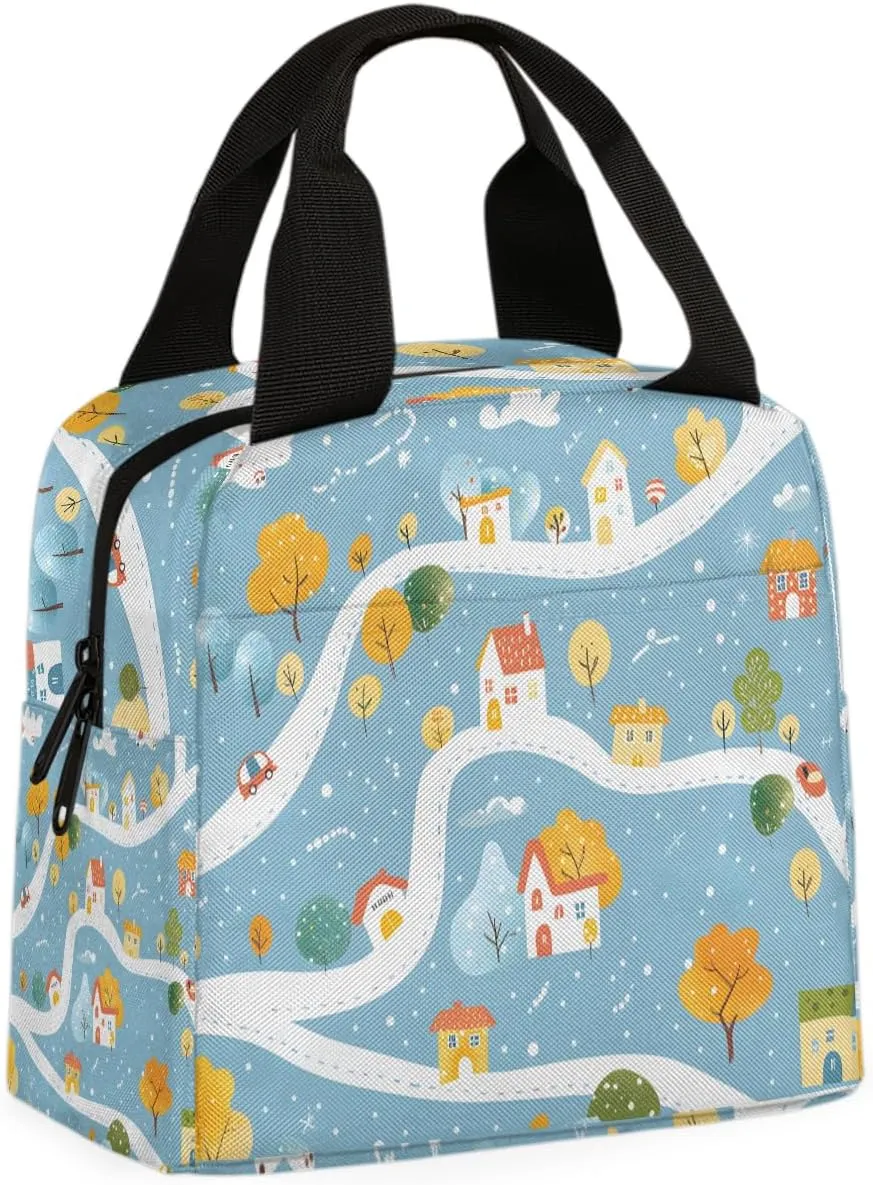 Landscape Lunch Bag Retro Rural Landscape Tote Lunch Bag Reusable Lunch Box Leakproof Cooler Bag