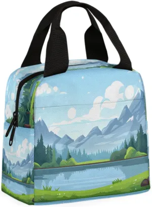 Landscape Mountain Tree Lunch Bag Landscape Tote Lunch Bag Reusable Lunch Box Leakproof Cooler Bag