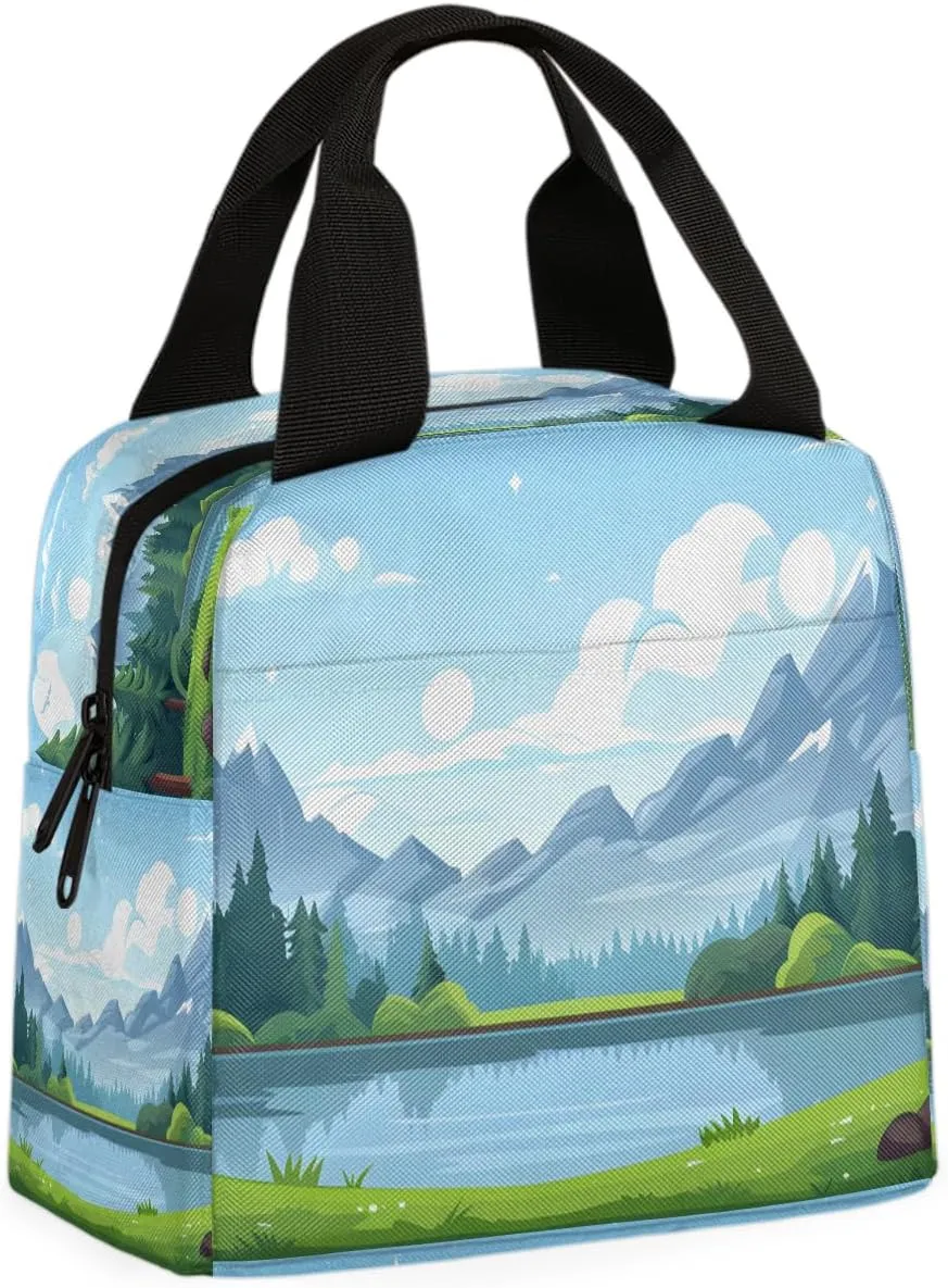 Landscape Mountain Tree Lunch Bag Landscape Tote Lunch Bag Reusable Lunch Box Leakproof Cooler Bag