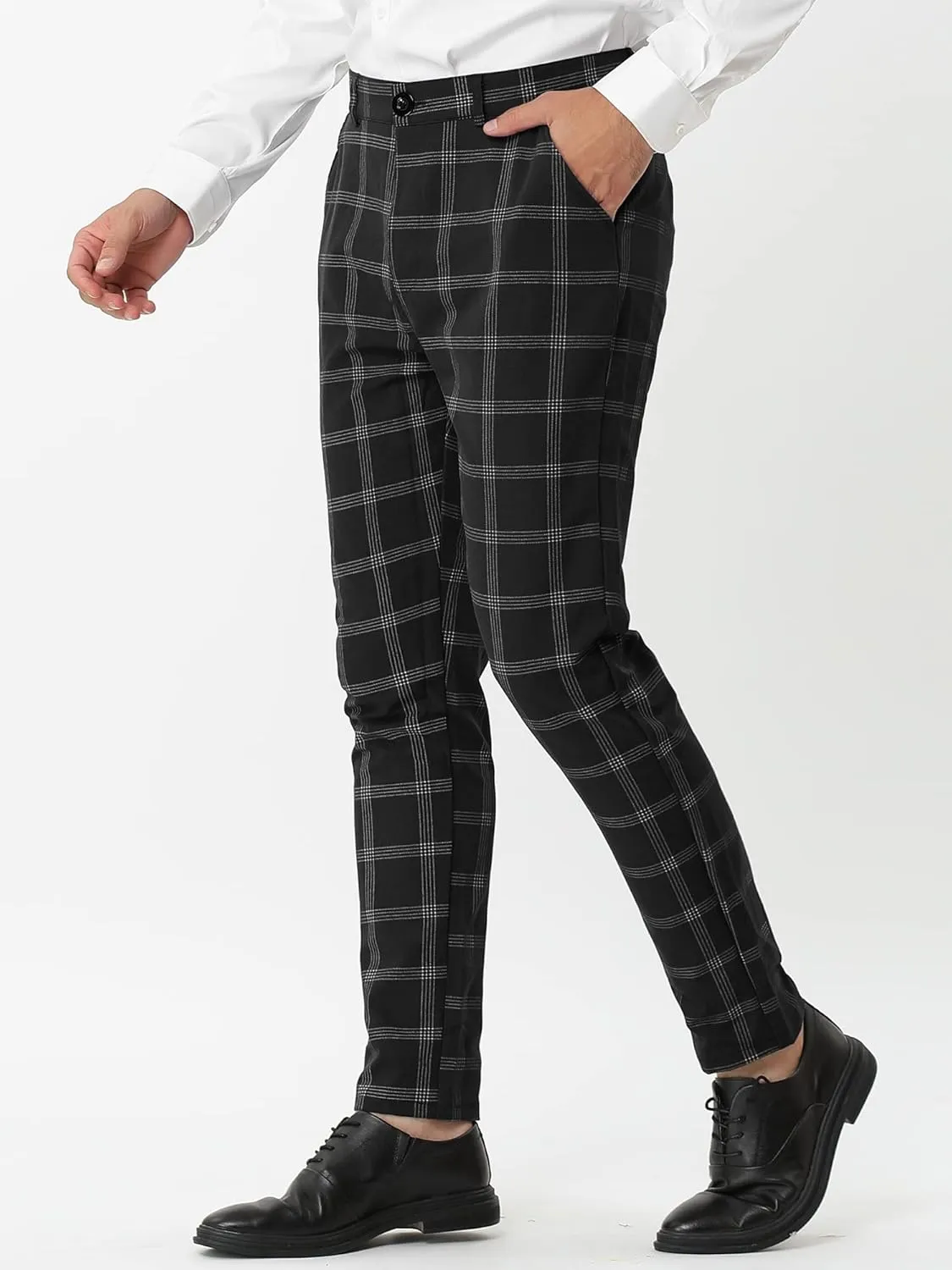 Lars Amadeus Men's Dress Plaid Pants Slim Fit Flat Front Business Pencil Trousers with Pockets