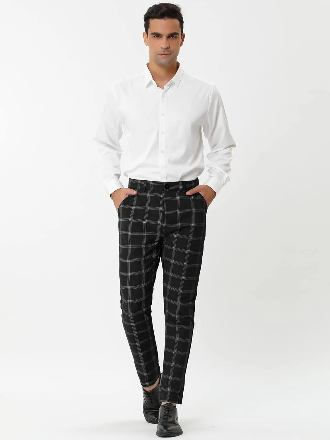 Lars Amadeus Men's Dress Plaid Pants Slim Fit Flat Front Business Pencil Trousers with Pockets