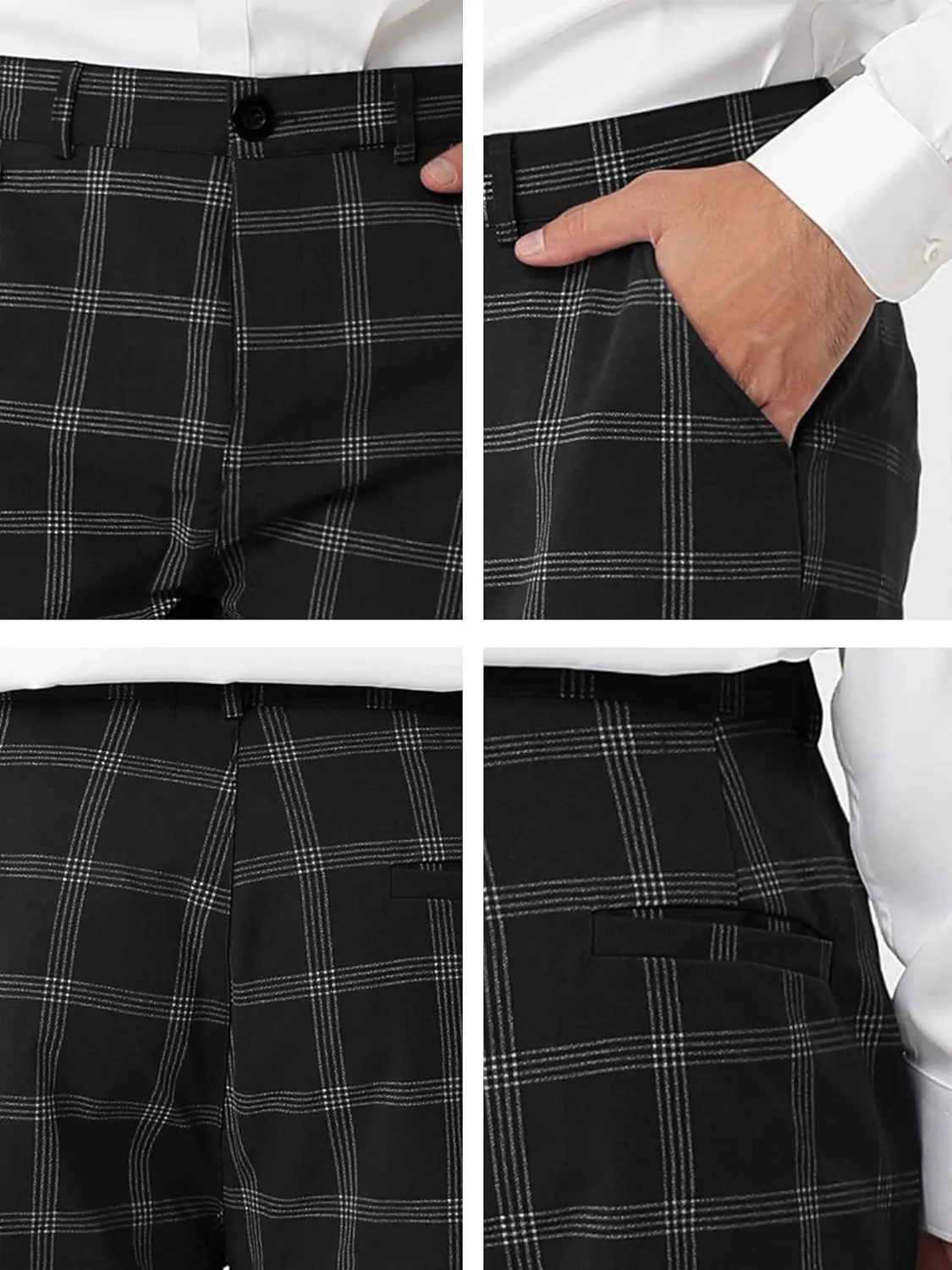 Lars Amadeus Men's Dress Plaid Pants Slim Fit Flat Front Business Pencil Trousers with Pockets