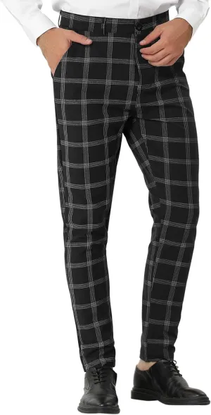 Lars Amadeus Men's Dress Plaid Pants Slim Fit Flat Front Business Pencil Trousers with Pockets