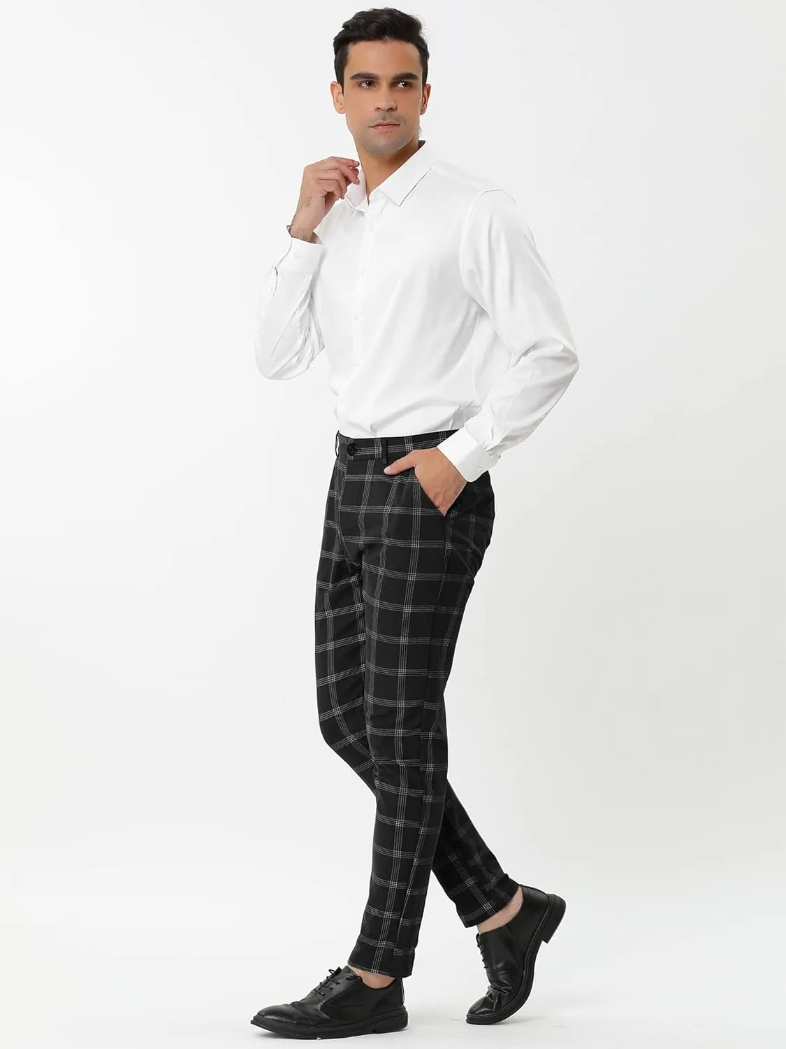 Lars Amadeus Men's Dress Plaid Pants Slim Fit Flat Front Business Pencil Trousers with Pockets