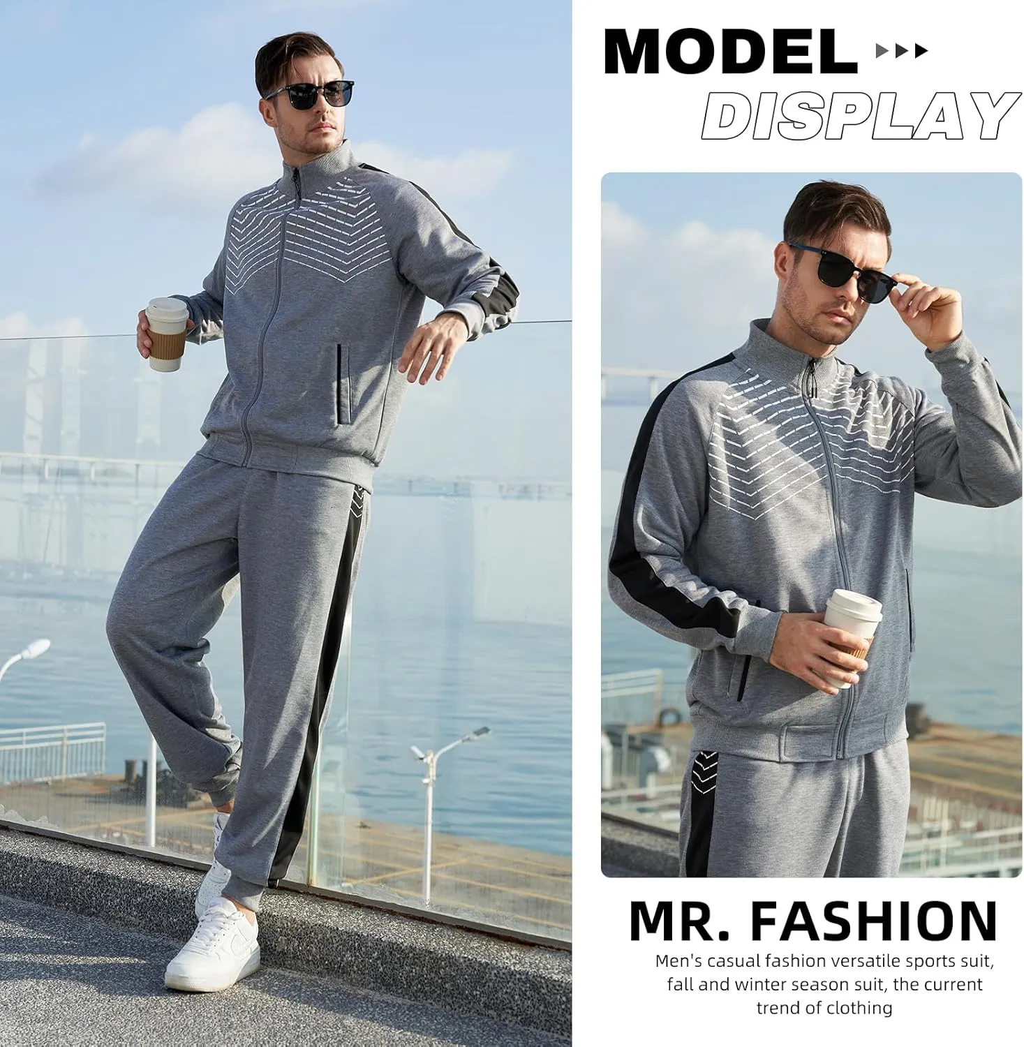 LBL Leading the Better Life Men's Sweat Suit 2 Piece Outfit Casual Contrast Sports Jogging Tracksuits Set