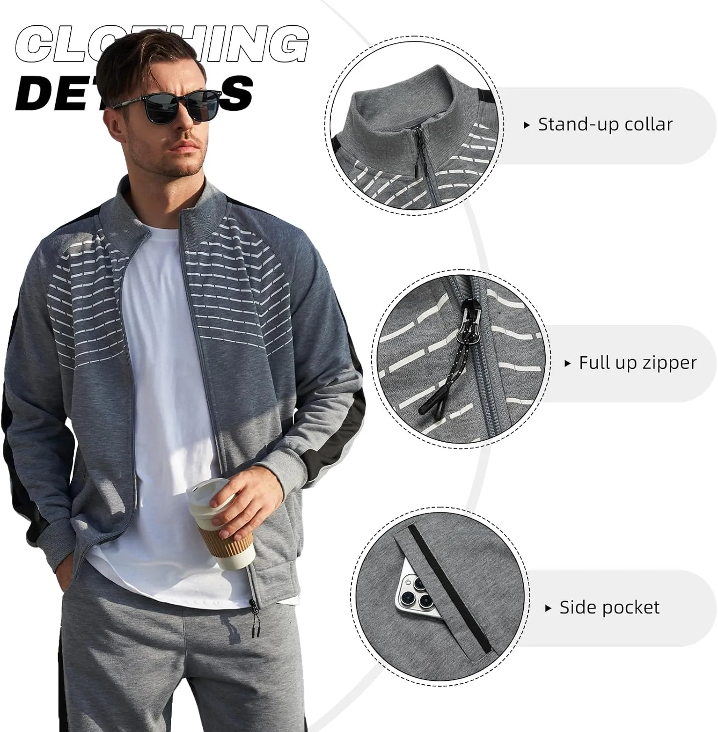 LBL Leading the Better Life Men's Sweat Suit 2 Piece Outfit Casual Contrast Sports Jogging Tracksuits Set