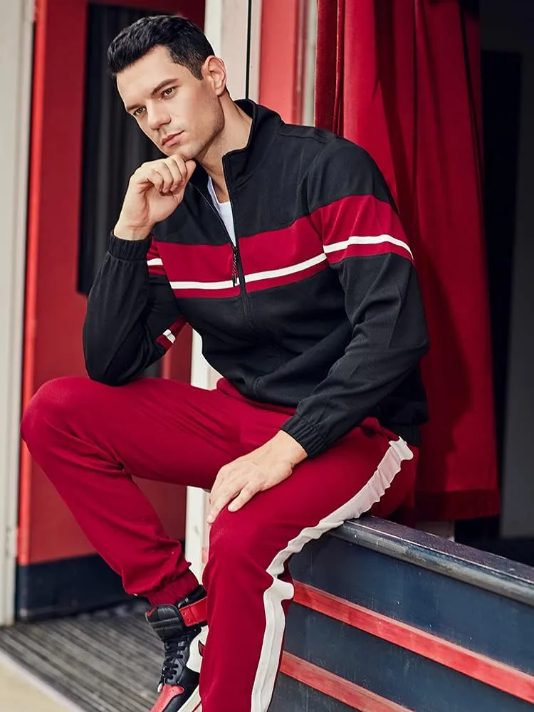 LBL Leading the Better Life Men's Sweat Suit 2 Piece Outfit Casual Contrast Sports Jogging Tracksuits Set