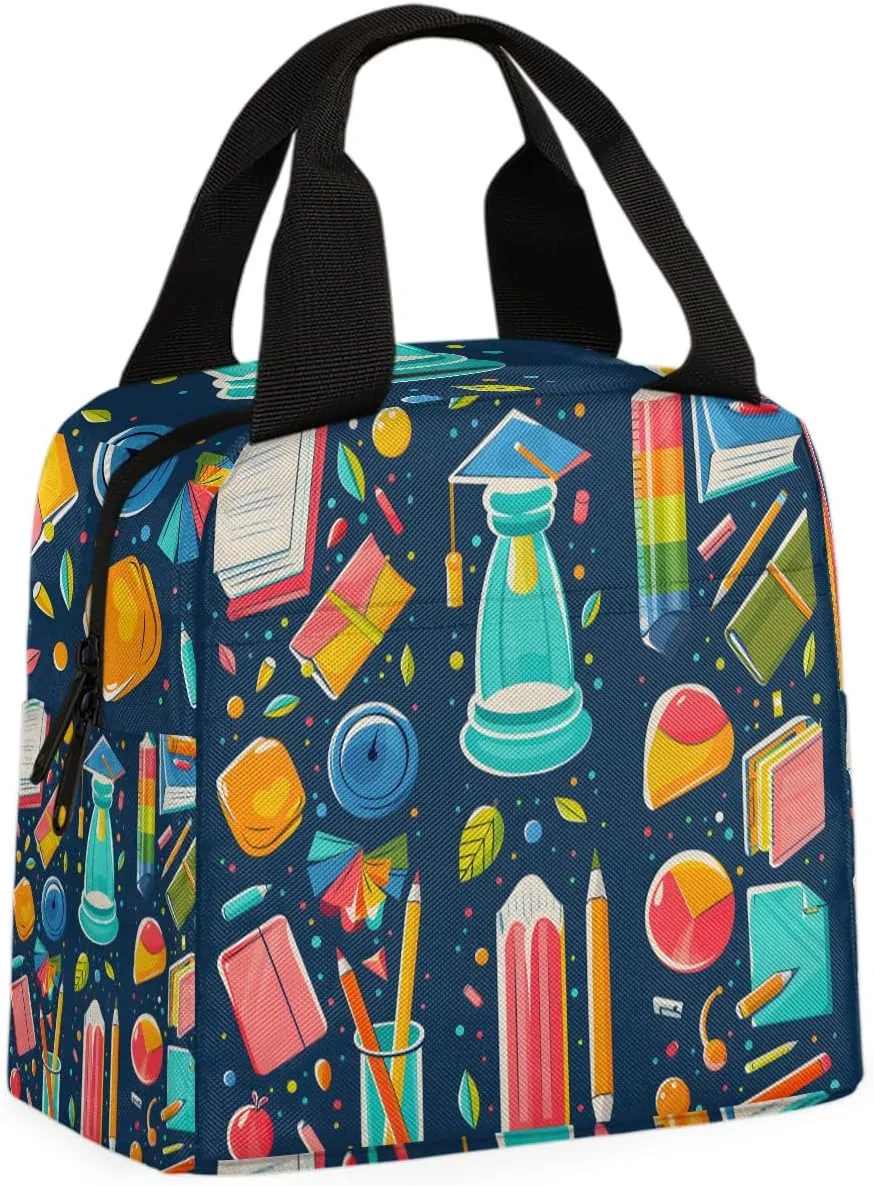 Learning Supplies Lunch Bag Colored Stationery Tote Lunch Bag Reusable Lunch Box Leakproof Cooler Bag