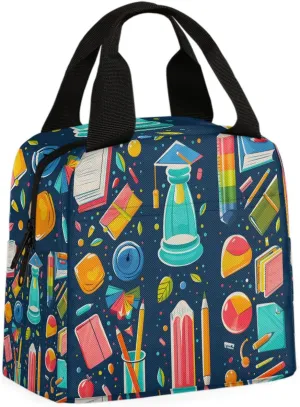 Learning Supplies Lunch Bag Colored Stationery Tote Lunch Bag Reusable Lunch Box Leakproof Cooler Bag