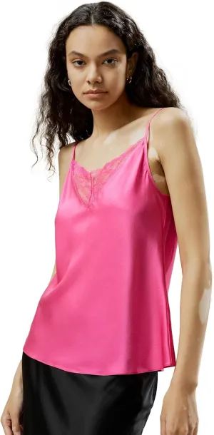 LilySilk Pure Silk Lace Camisole for Women 100% Silk Lingerie Base Layer Adjustable 2-in-1 Summer Tank Tops Ladies