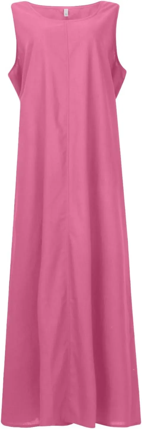 Linen Dresses for Women 2025 Plus Size Dress with Pocket Summer Casual Long Sleeve Boho Maxi Dress Sundress Clothes
