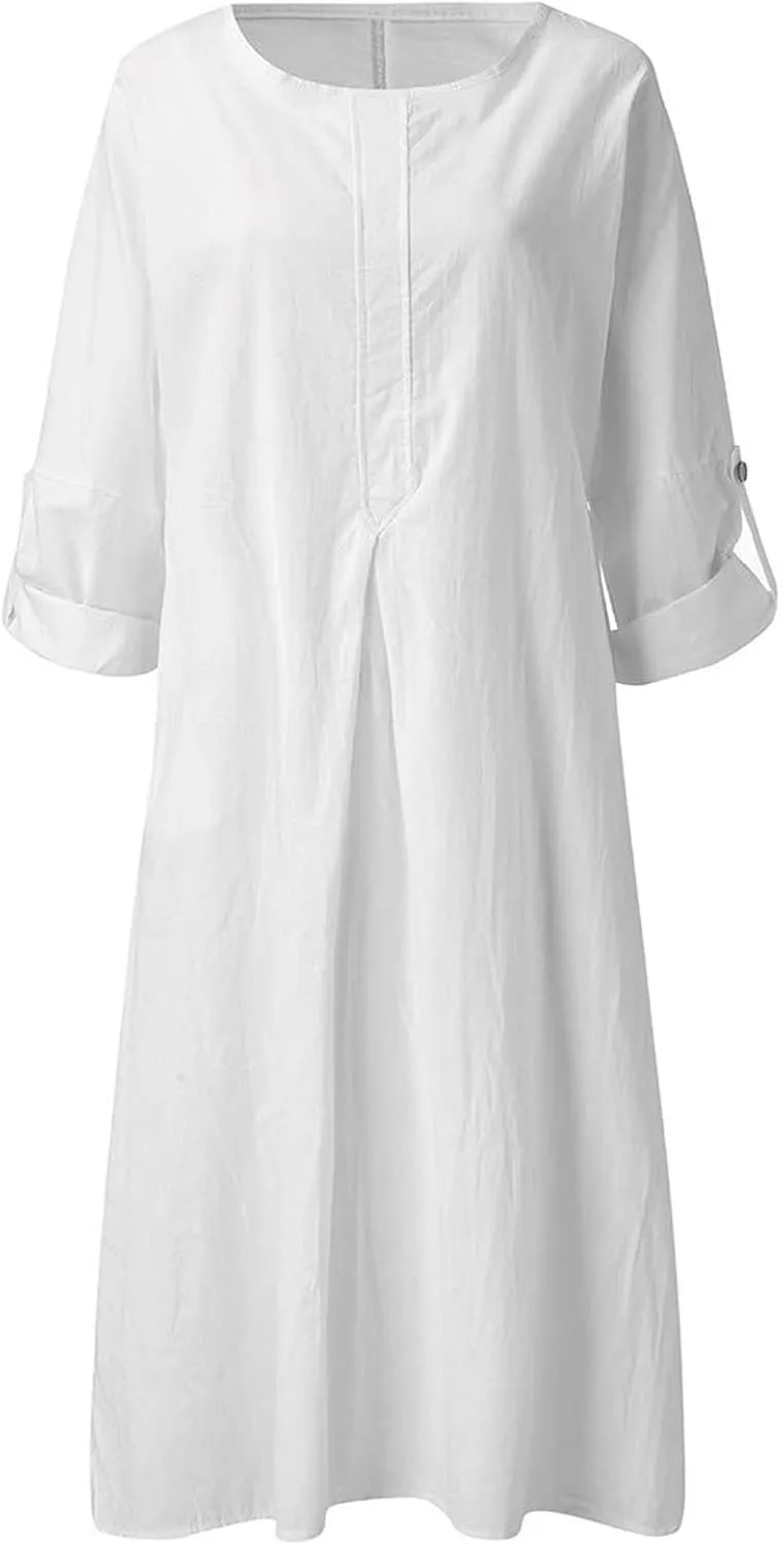 Linen Dresses for Women 2025 Plus Size Dress with Pocket Summer Casual Long Sleeve Boho Maxi Dress Sundress Clothes