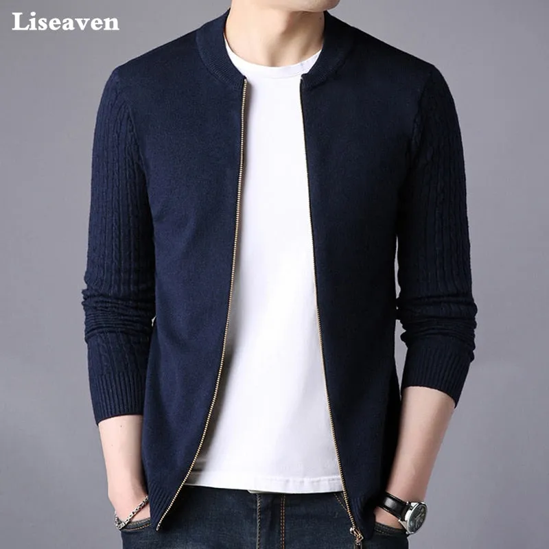 Liseaven Men's Sweater Male Jacket Solid Color Sweaters Knitwear Warm Sweatercoat Cardigans Men Clothing