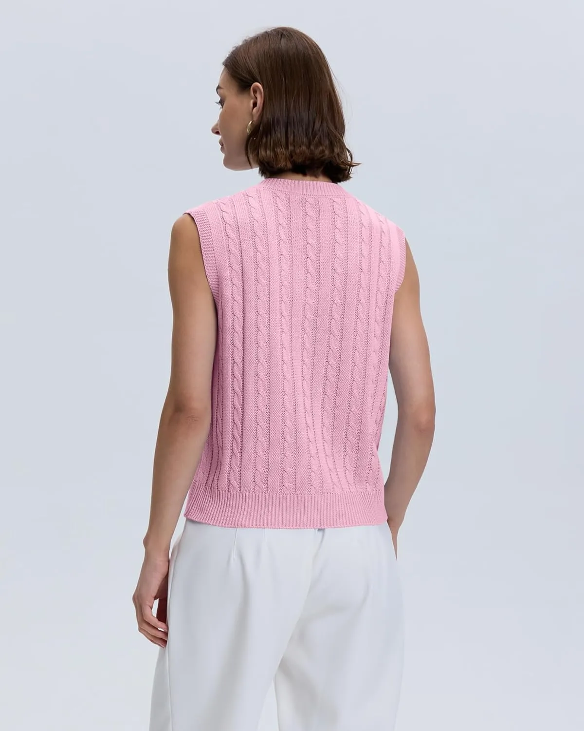 Locachy Women's Vintage Loose V Neck Sleeveless Cable Knit Preppy Style Pullover Sweater Vest