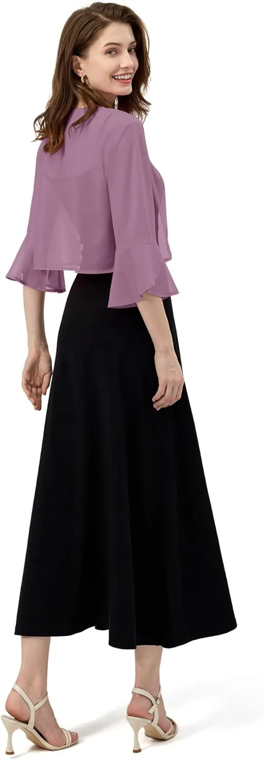 LOMON 3/4 Sleeve Cropped Cardigan for Women Lightweight Open Front Bolero Shrug for Dresses