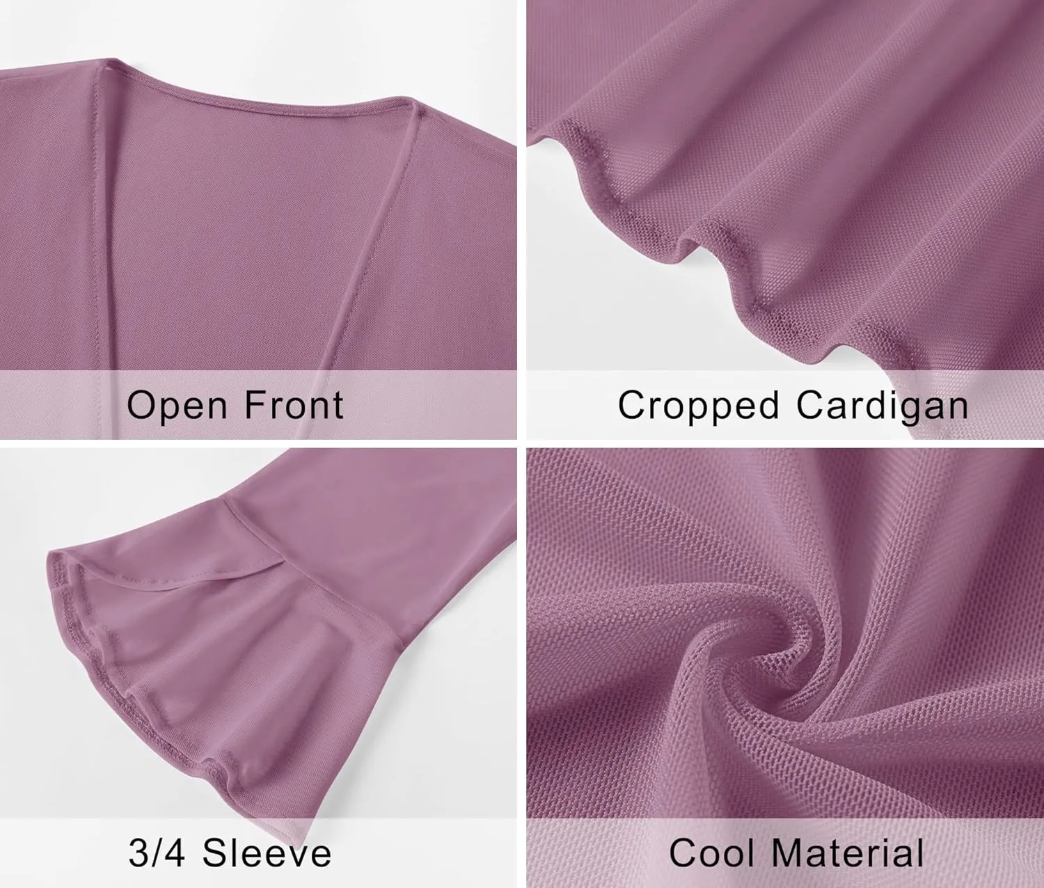 LOMON 3/4 Sleeve Cropped Cardigan for Women Lightweight Open Front Bolero Shrug for Dresses