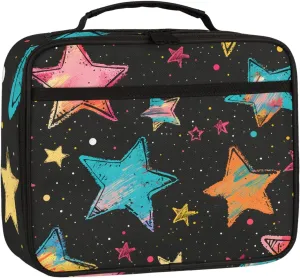 Love Hearts and Stars Square Lunch Bag Color Heart Square Tote Lunch Bag Reusable Lunch Box Leakproof Cooler Bag