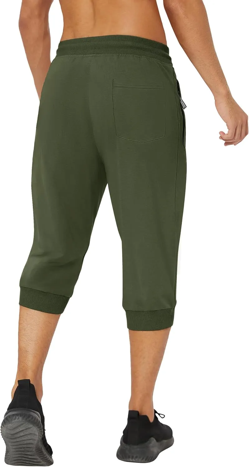 MAGNIVIT Men's 3/4 Jogger Capri Pants Workout Gym Below Knee Shorts Zipper Pockets Jogger Sweatpant Capris for Men