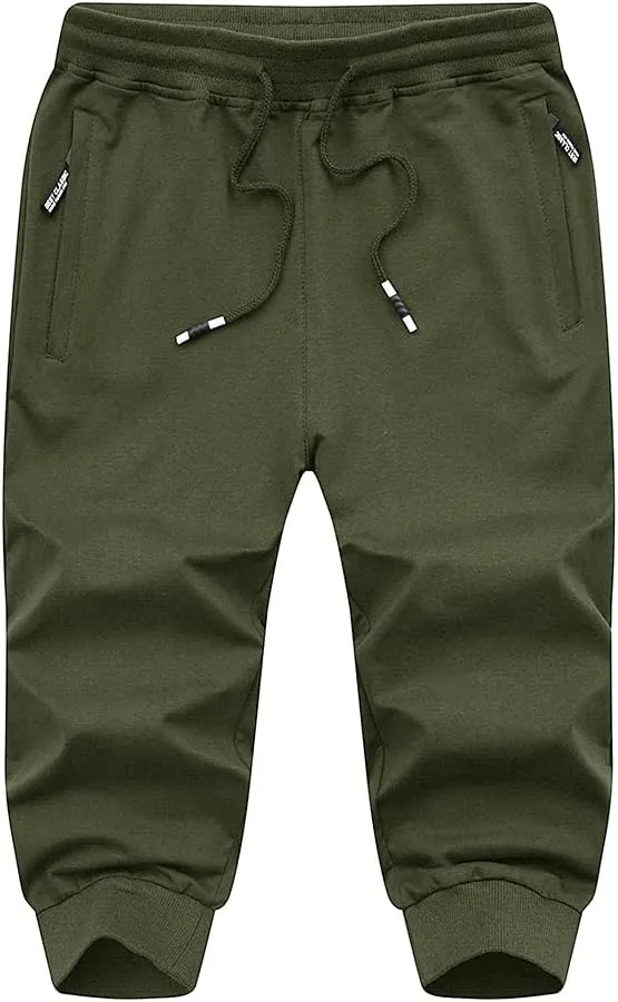 MAGNIVIT Men's 3/4 Jogger Capri Pants Workout Gym Below Knee Shorts Zipper Pockets Jogger Sweatpant Capris for Men