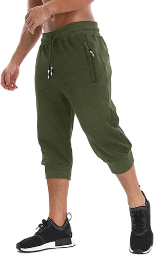 MAGNIVIT Men's 3/4 Jogger Capri Pants Workout Gym Below Knee Shorts Zipper Pockets Jogger Sweatpant Capris for Men
