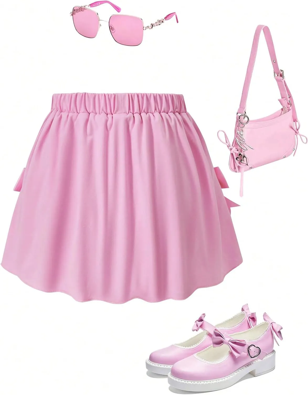 MakeMeChic Girl's Bow Mini Skirt Elastic Waist Ruched Ruffle Hem A Line Flowy Summer Skorts