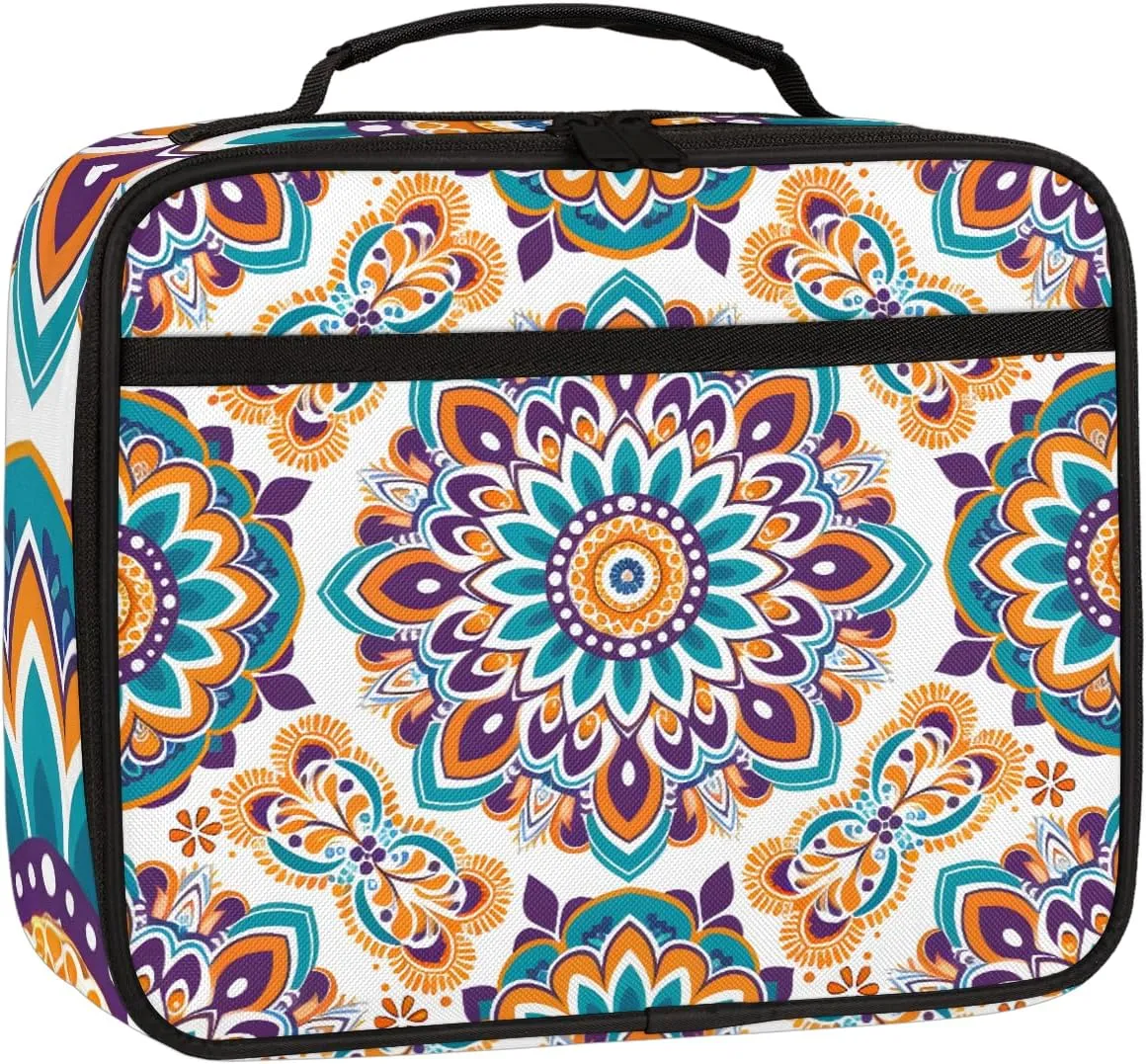 Mandala Bohemia Square Lunch Bag Mandala Square Tote Lunch Bag Reusable Lunch Box Leakproof Cooler Bag
