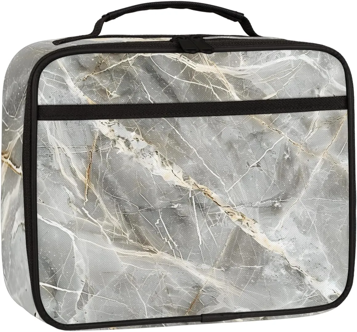 Marble Lines Square Lunch Bag Marble Square Tote Lunch Bag Reusable Lunch Box Leakproof Cooler Bag