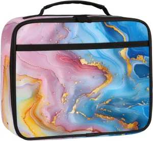 Marble Print Square Lunch Bag Marble Style Square Tote Lunch Bag Reusable Lunch Box Leakproof Cooler Bag