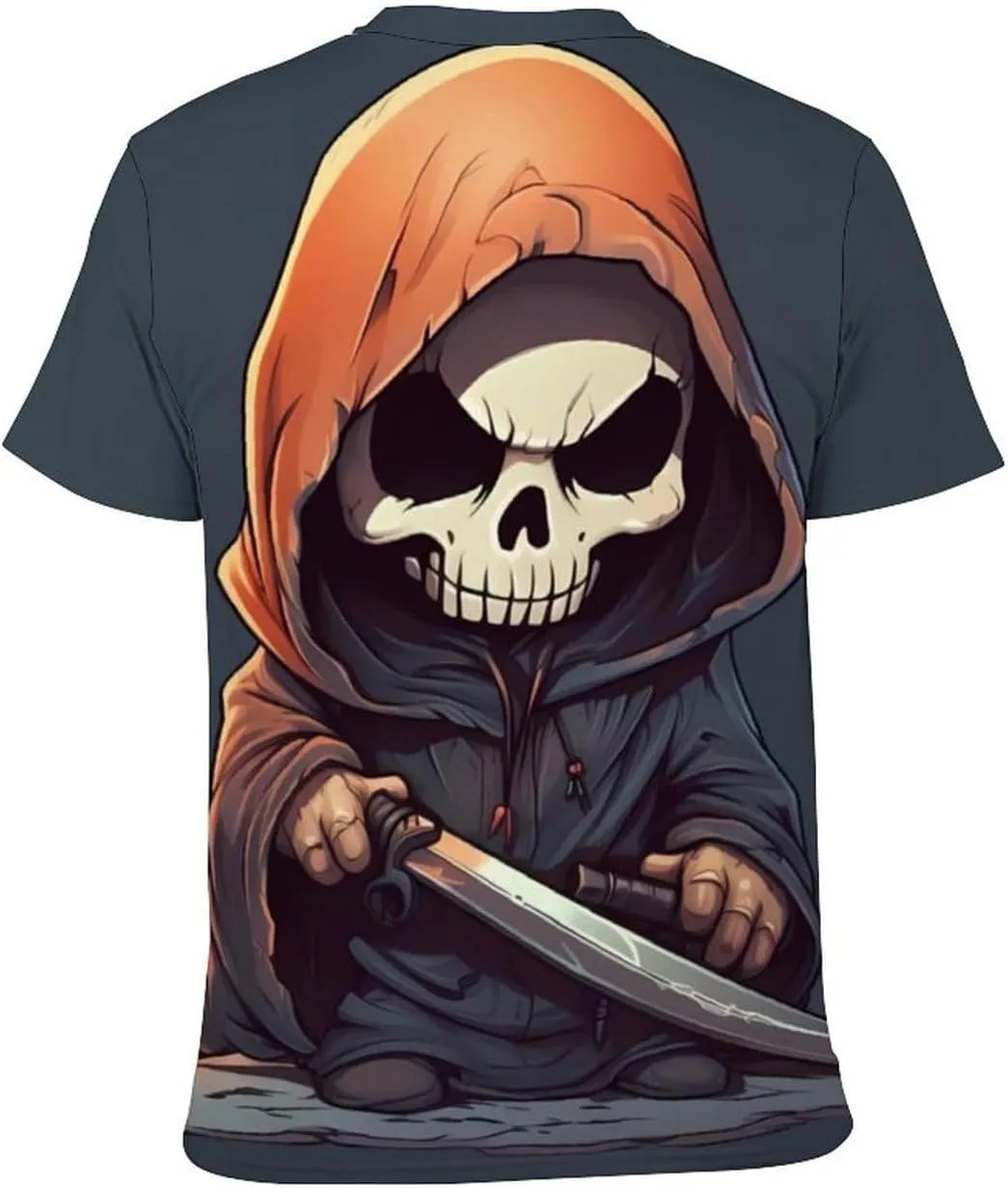 MARSVOVO Men's Grim Reaper Skull Print Tee Shirt Novelty Western T-Shirt for Men Casual Short Sleeve Crew Neck Tops