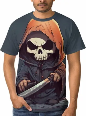MARSVOVO Men's Grim Reaper Skull Print Tee Shirt Novelty Western T-Shirt for Men Casual Short Sleeve Crew Neck Tops