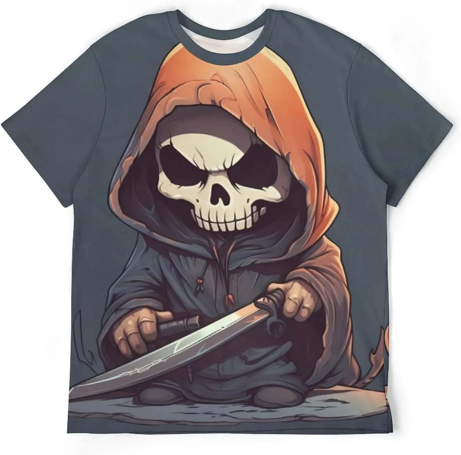 MARSVOVO Men's Grim Reaper Skull Print Tee Shirt Novelty Western T-Shirt for Men Casual Short Sleeve Crew Neck Tops