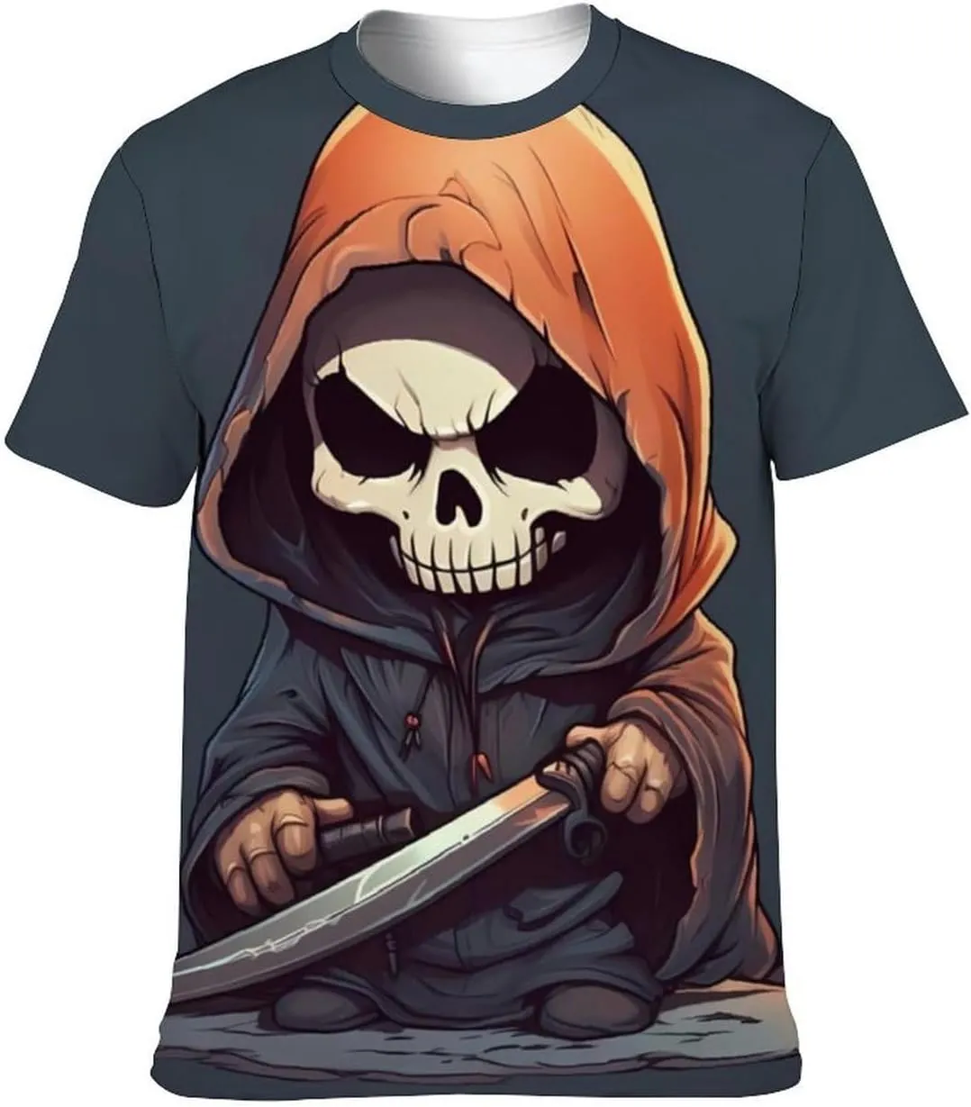 MARSVOVO Men's Grim Reaper Skull Print Tee Shirt Novelty Western T-Shirt for Men Casual Short Sleeve Crew Neck Tops