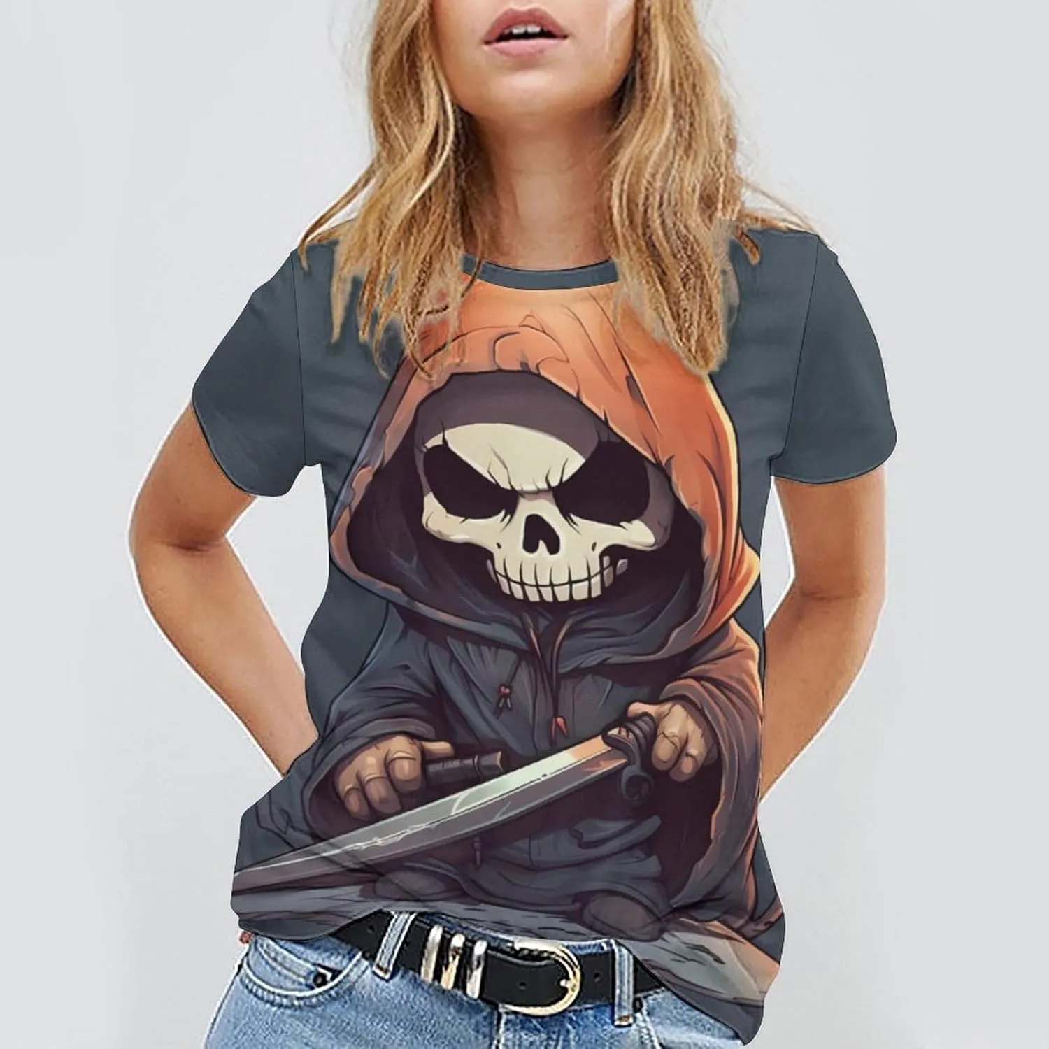 MARSVOVO Men's Grim Reaper Skull Print Tee Shirt Novelty Western T-Shirt for Men Casual Short Sleeve Crew Neck Tops