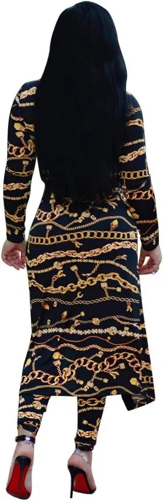 Max2co Women 2 Piece Outfits Floral Long Sleeves Open Front Cardigan Cover up with Leggings High Waist Long Pants Set