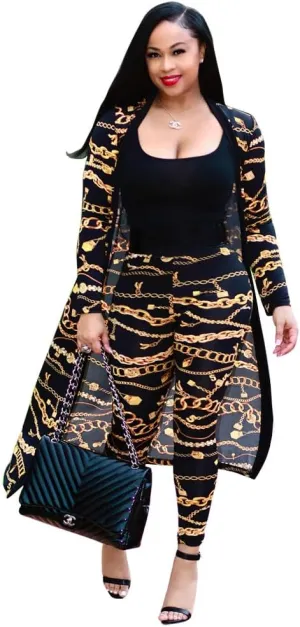 Max2co Women 2 Piece Outfits Floral Long Sleeves Open Front Cardigan Cover up with Leggings High Waist Long Pants Set
