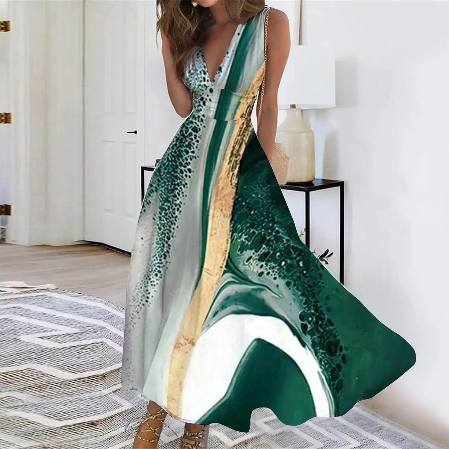 Maxi Dresses for Women 2025 Casual Trendy Summer Dress V Neck Sleeveless Formal Sundresses A Line Flowy Sundress