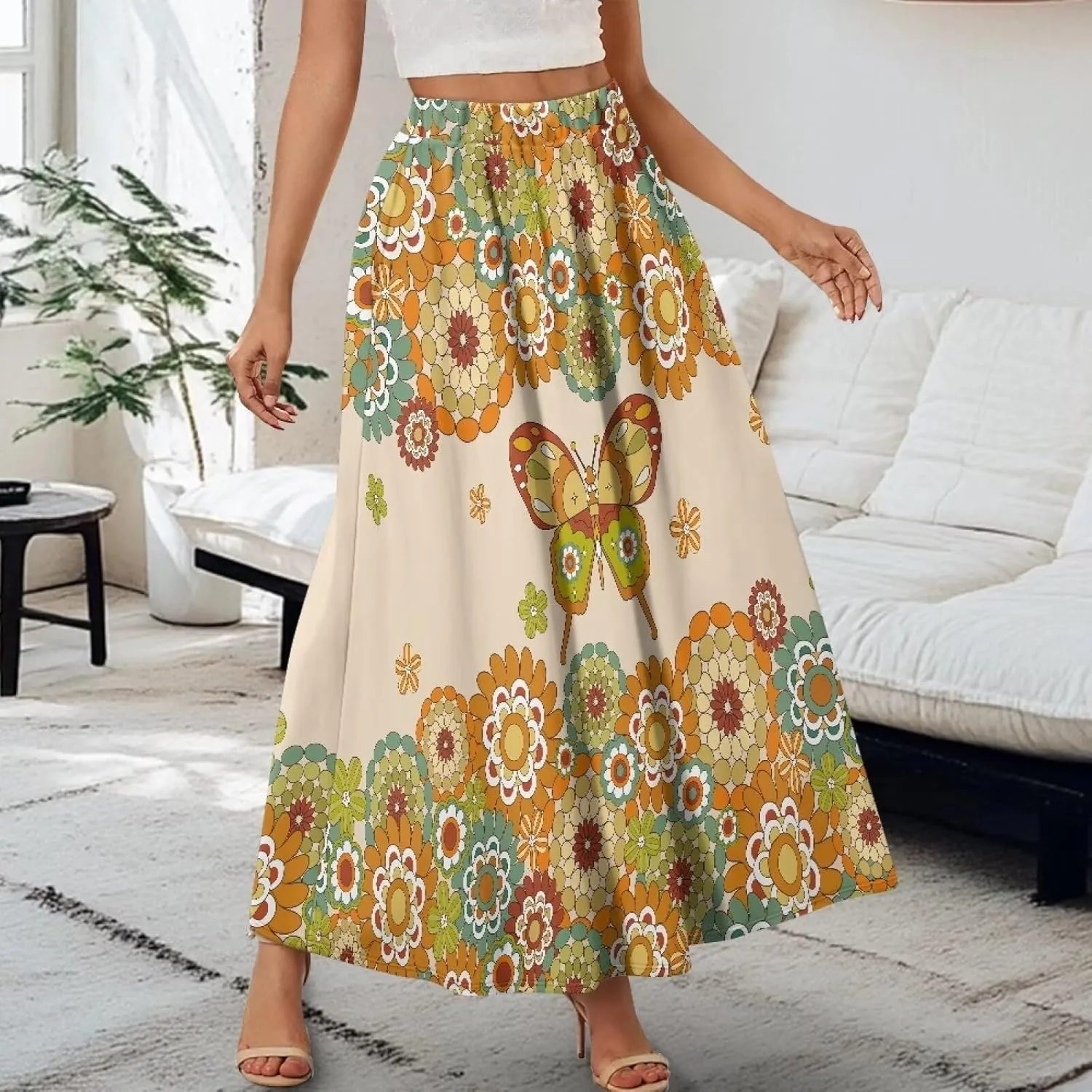 Maxi Skirt for Women Flowy High Waisted Casual Long Skirt Comfy Swing Party Skirts with Pockets Size S-2XL