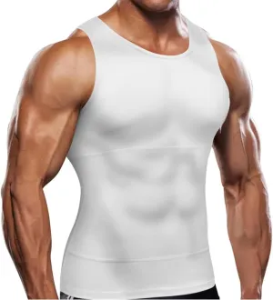 Men Compression Shirt Shapewear Slimming Body Shaper Vest Undershirt Weight Loss (White-3X-Large
