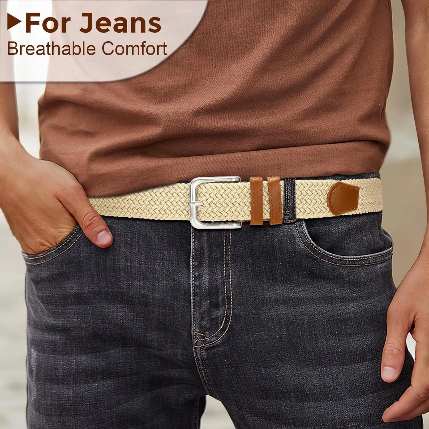 Men's Belt Braided Stretch Belt for Men Golf Pants Casual Shorts Jeans