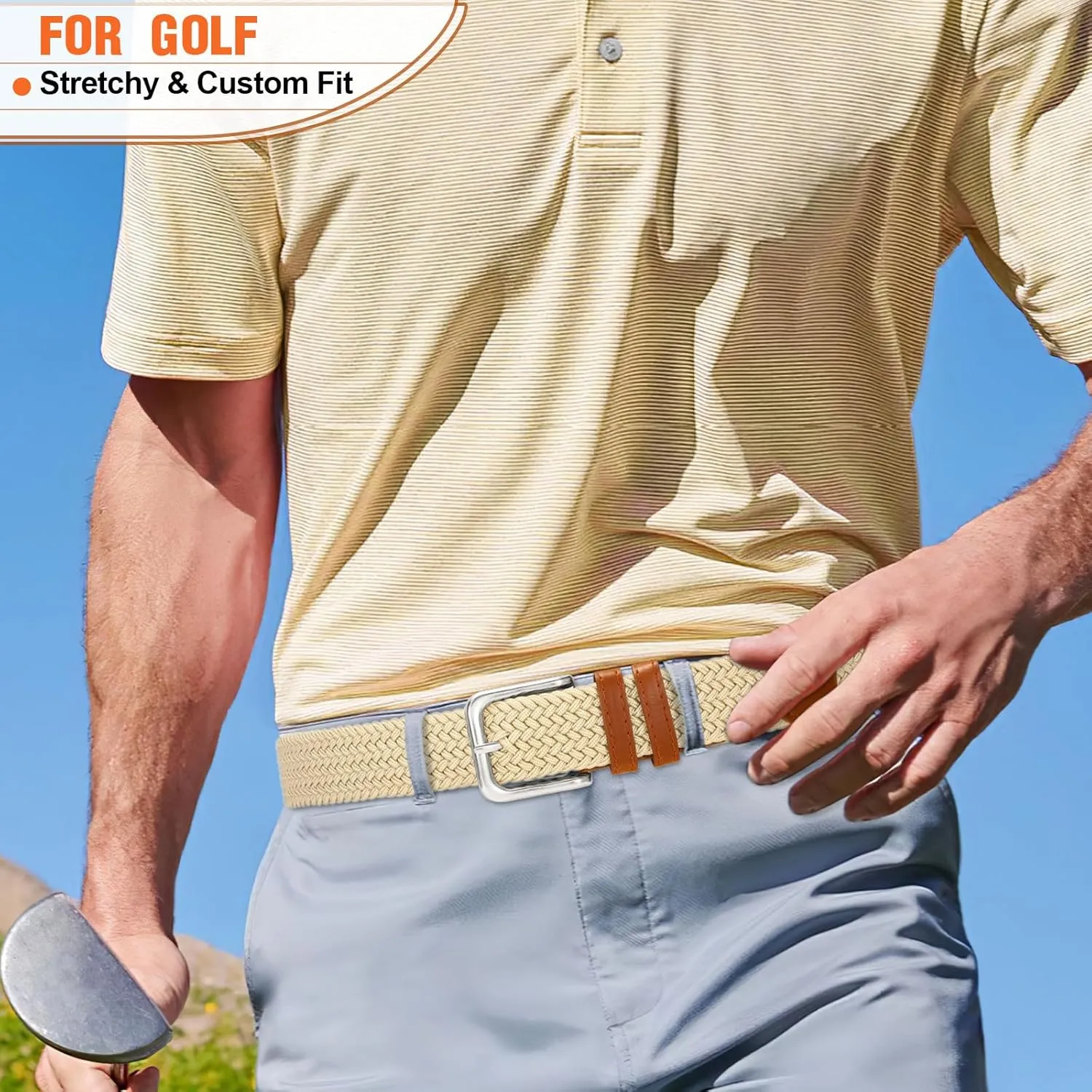 Men's Belt Braided Stretch Belt for Men Golf Pants Casual Shorts Jeans
