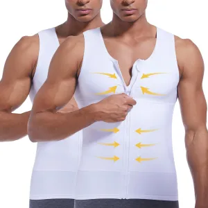 Mens Compression Zipper Vest,Gynecomastia Tummy Control Shirt,Back Support Shapewear Slimming Undershirt