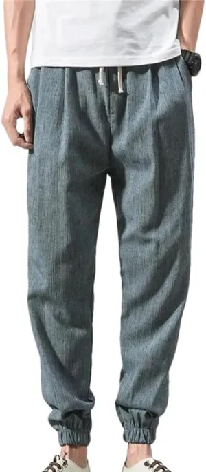 Mens Cotton Linen Casual Harem Pants Men Joggers Men Summer Trousers Chinese Style Baggy Pants