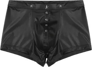 Mens Faux Leather Boxer Briefs Low Waist Elastic Waistband Short Pants Latex Pouch Boxers