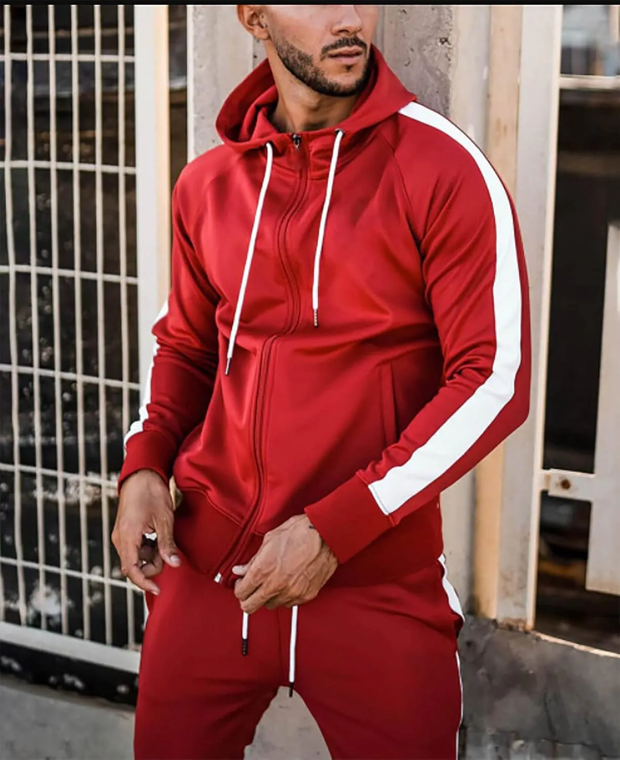 Men's Hooded Sportswear Suit long Sleeve Full Zipper Two-piece Suit Suitable for Running, Jogging, Sports Suit