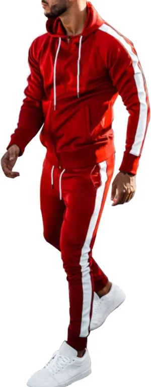 Men's Hooded Sportswear Suit long Sleeve Full Zipper Two-piece Suit Suitable for Running, Jogging, Sports Suit