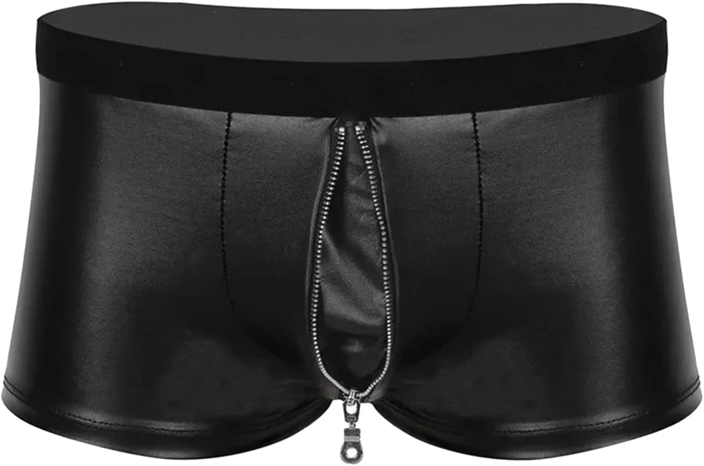 Mens Leather Underwear Sexy Boxer Briefs Front Opening Pouch Low Rise Soft No Show Performance Trunk Lingerie for Men