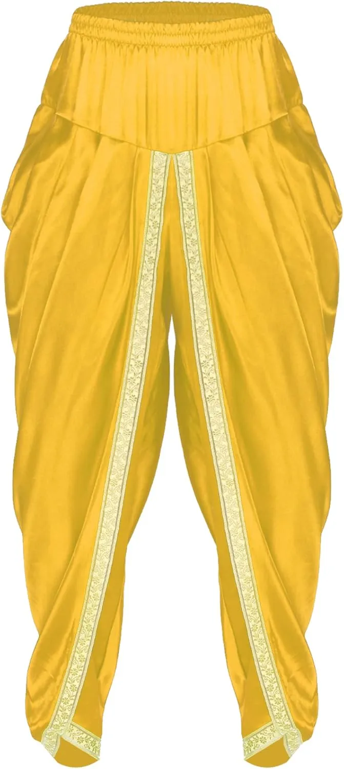 Mens Satin Harem Pants Casual Elastic Waist Pants Baggy Boho Summer Beach Dhoti Trousers