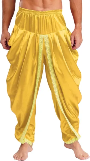 Mens Satin Harem Pants Casual Elastic Waist Pants Baggy Boho Summer Beach Dhoti Trousers